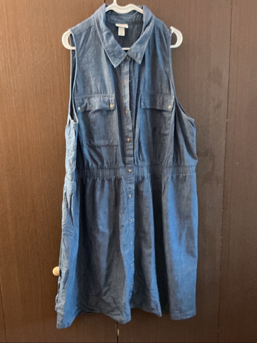 Ava & Viv Sleeveless Chambray Button-Front Jumpsuit Romper in Denim Blue